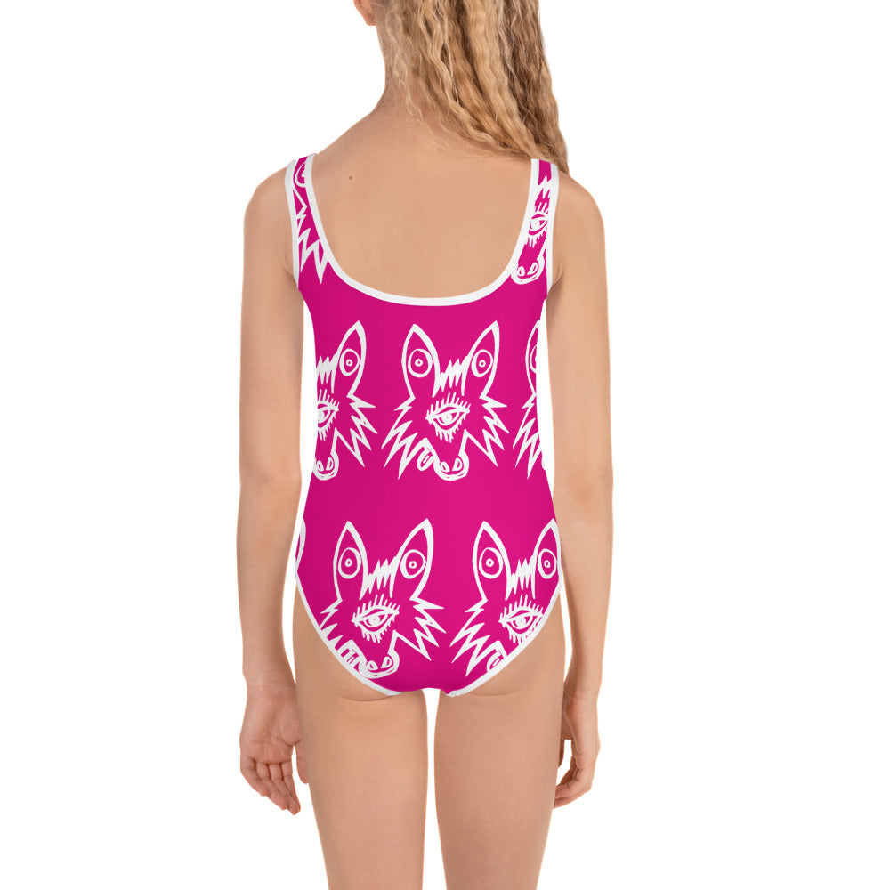 Basic Pink All-Over Print Kids Swimsuit