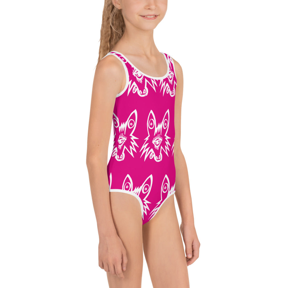Basic Pink All-Over Print Kids Swimsuit