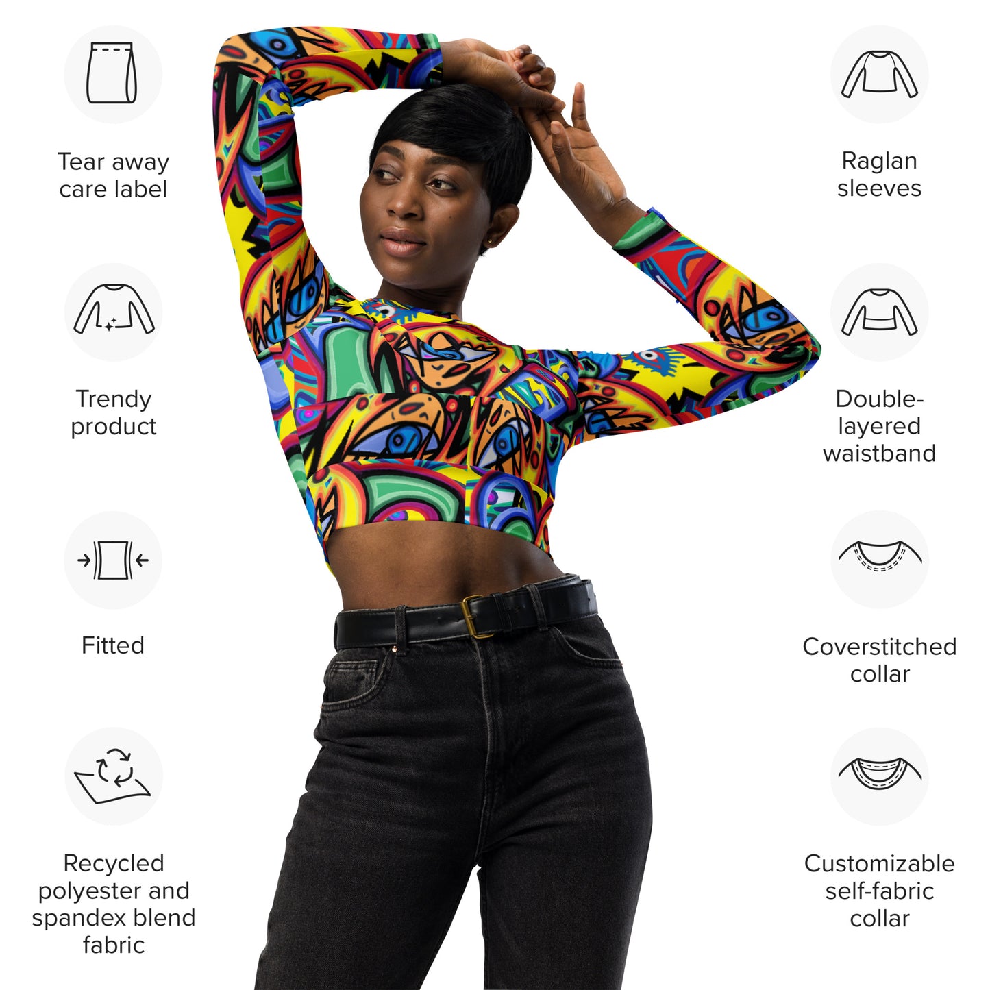Recycled long-sleeve crop top