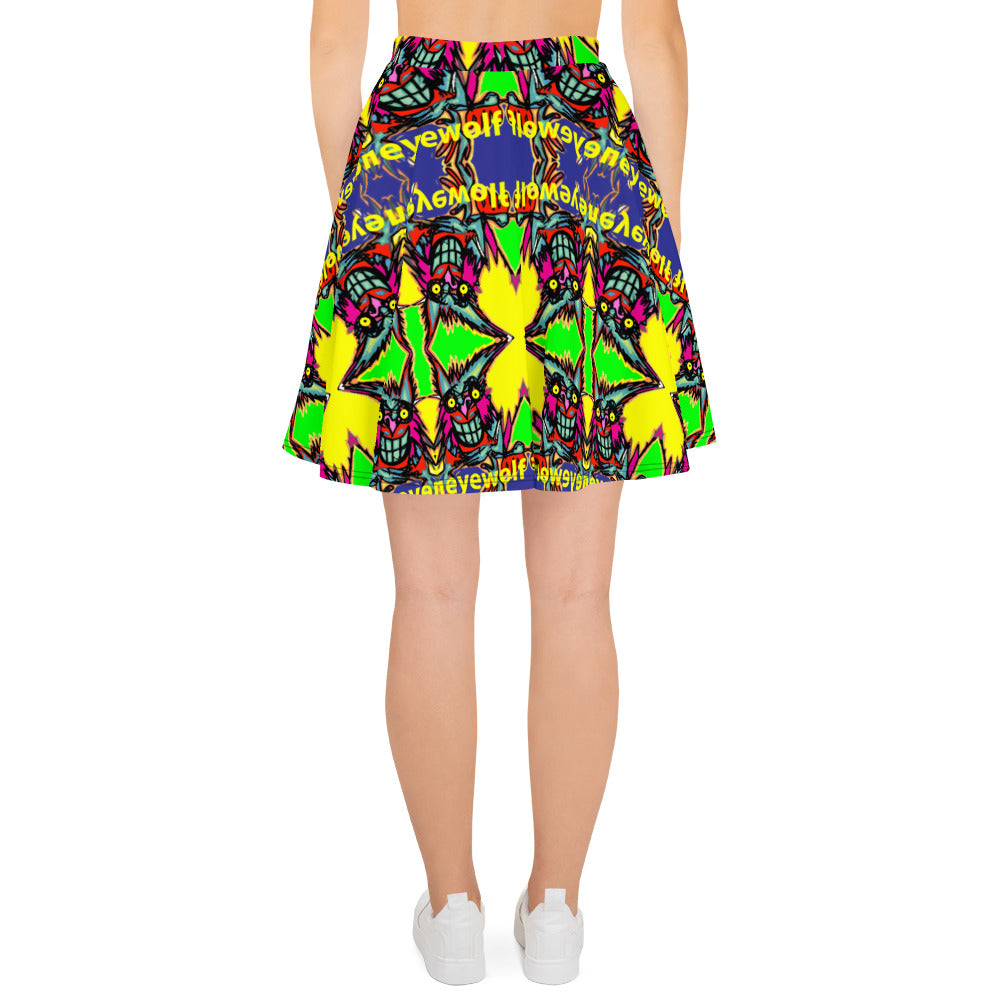 Crazy wolf Skater Skirt