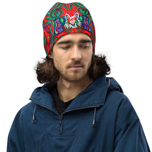 Red Rorschach All-Over Print Beanie