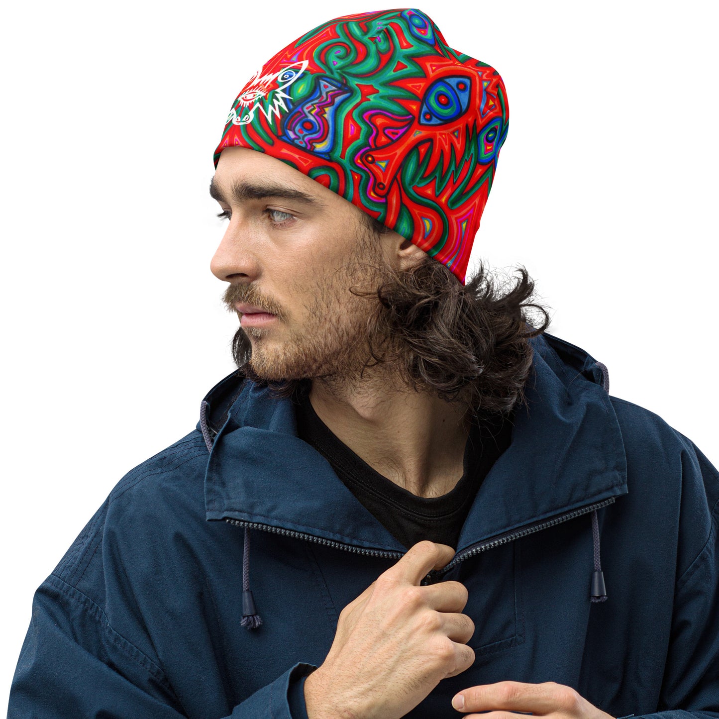 Red Rorschach All-Over Print Beanie