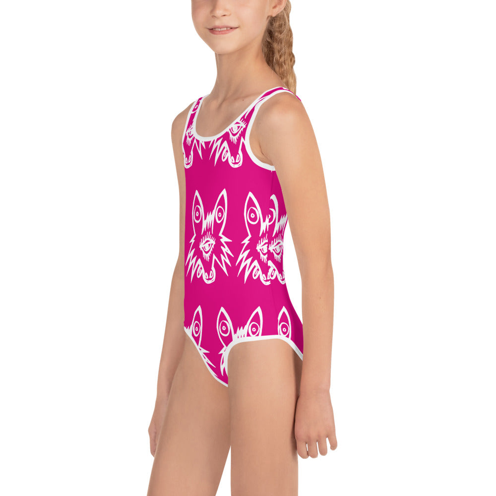 Basic Pink All-Over Print Kids Swimsuit