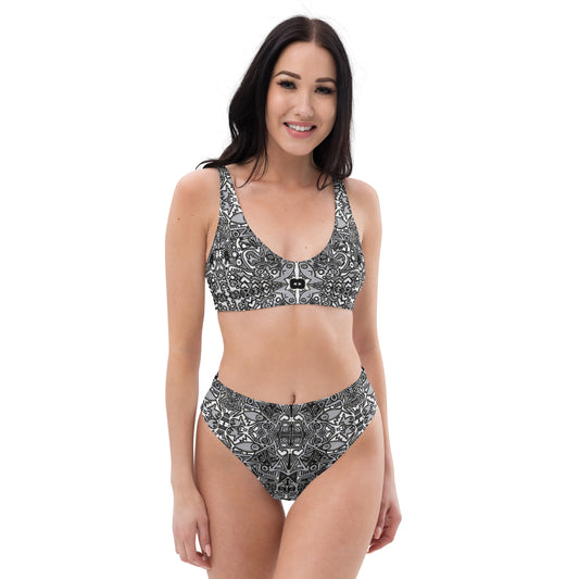 Black and White ocean high waisted bikini