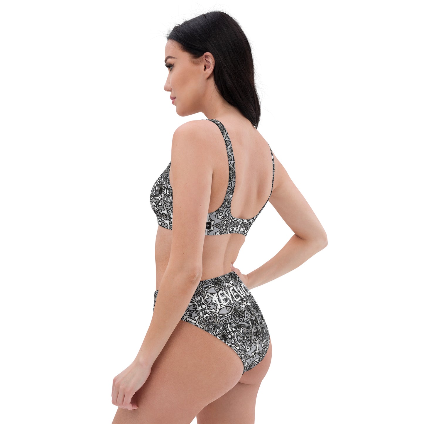 Black and White ocean high waisted bikini