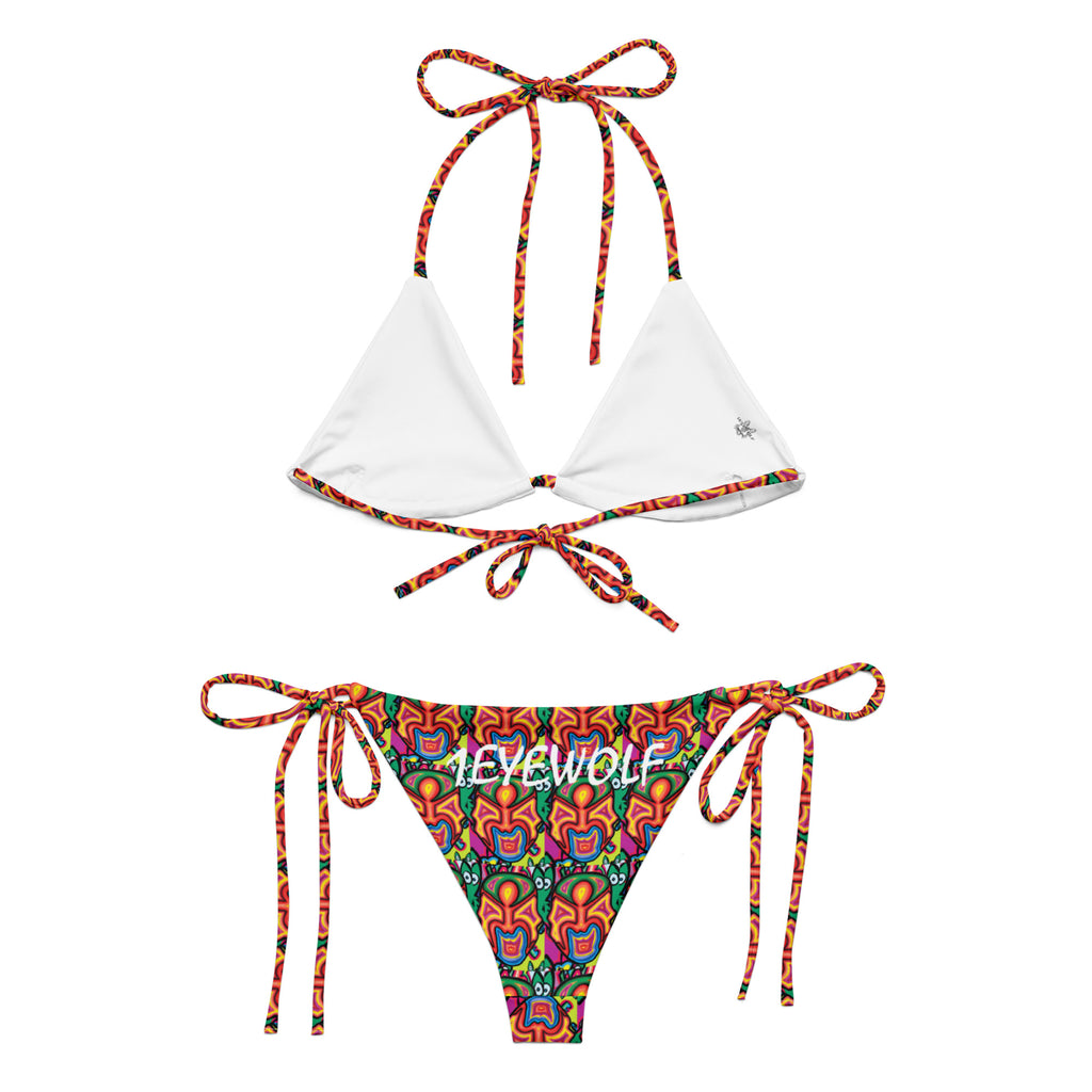 Inca design All-over print recycled string bikini