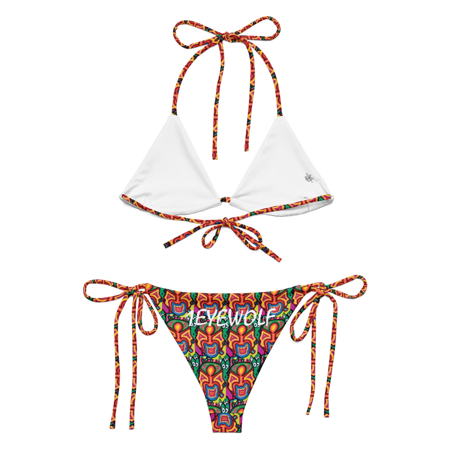 Inca design All-over print recycled string bikini
