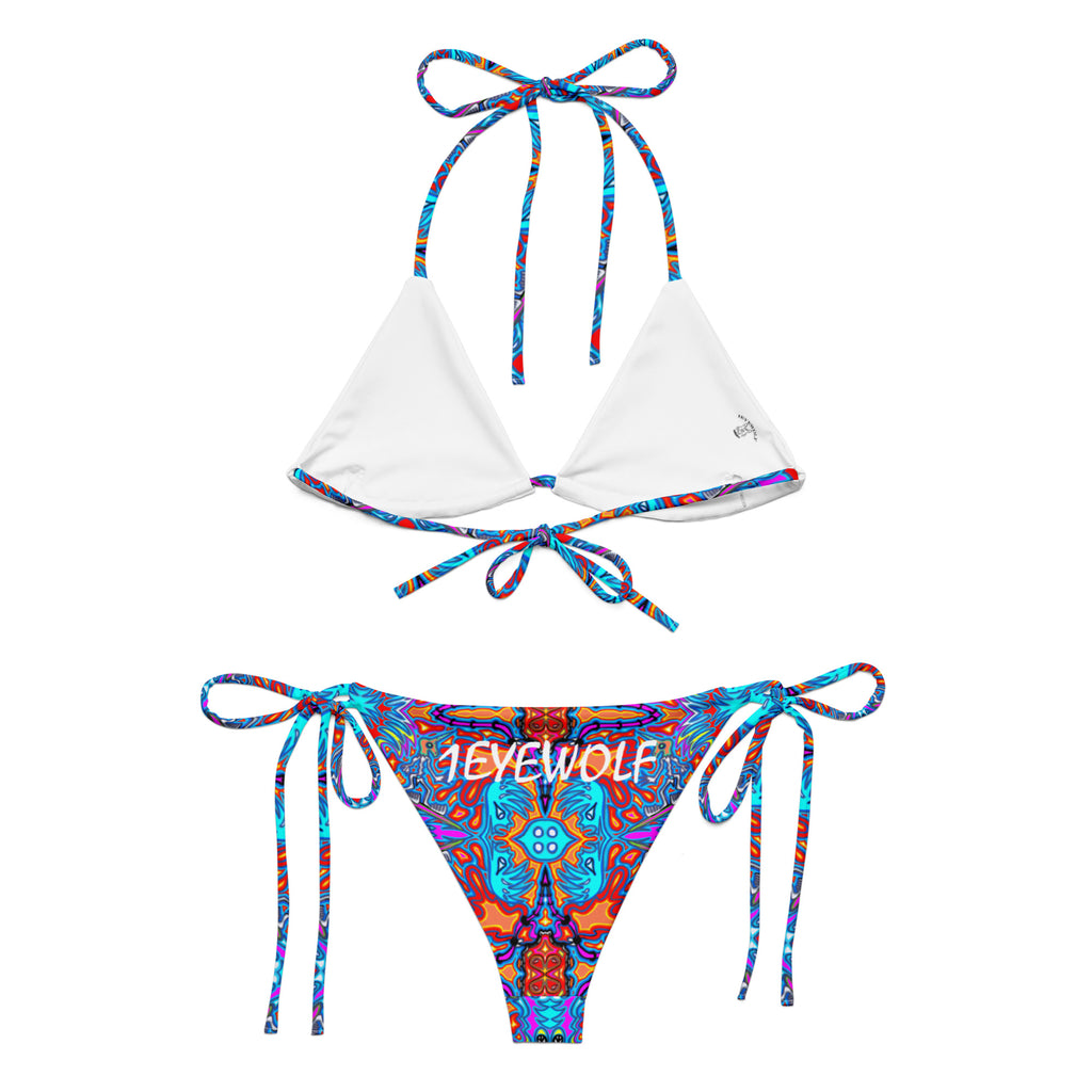 Blue surfer All-over print recycled string bikini