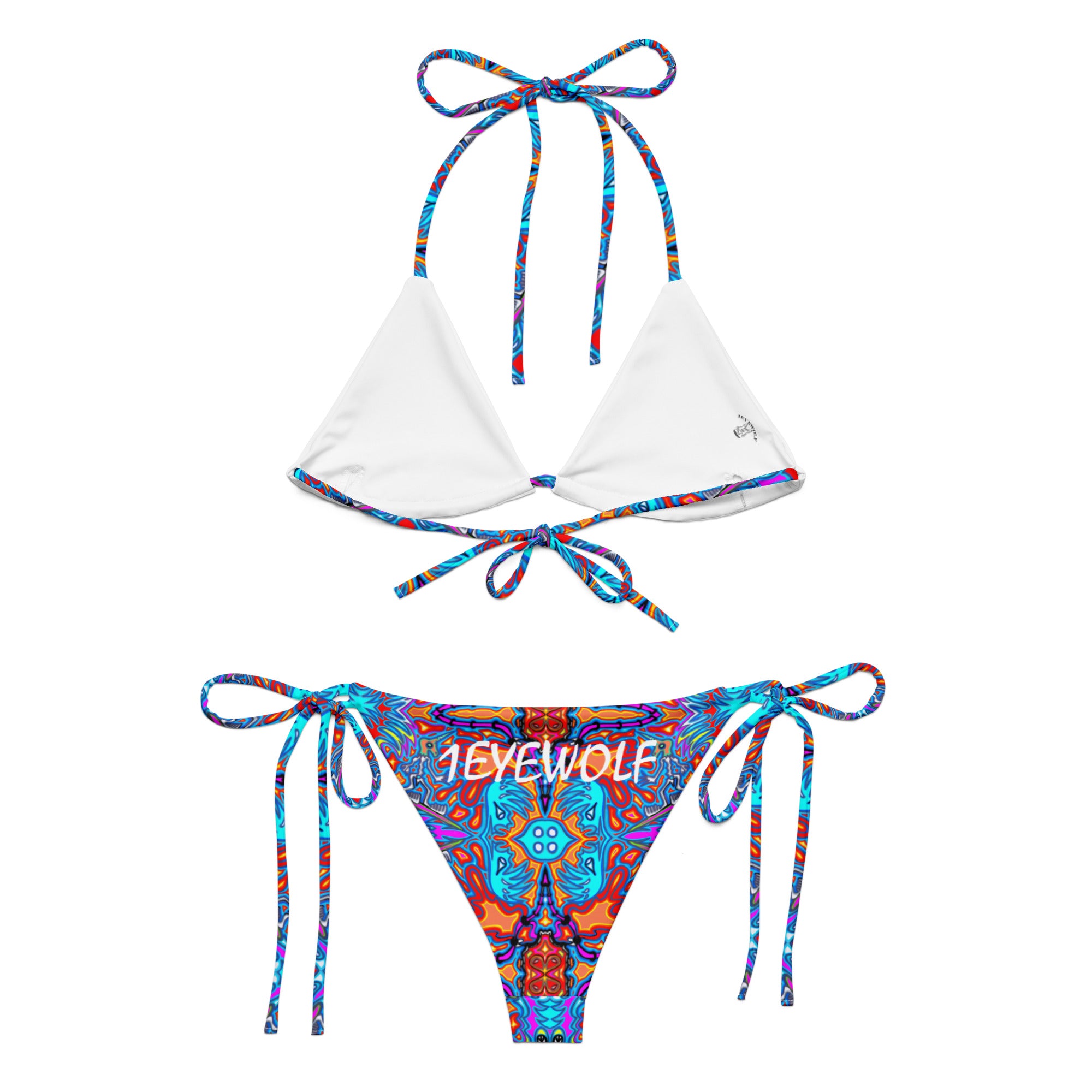 Blue surfer All-over print recycled string bikini