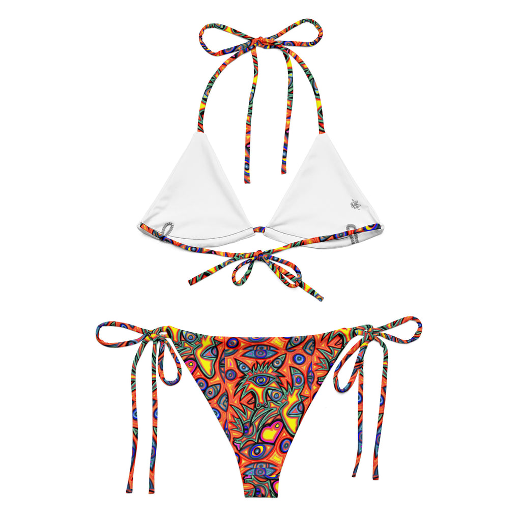 Multi wolf All-over print recycled string bikini