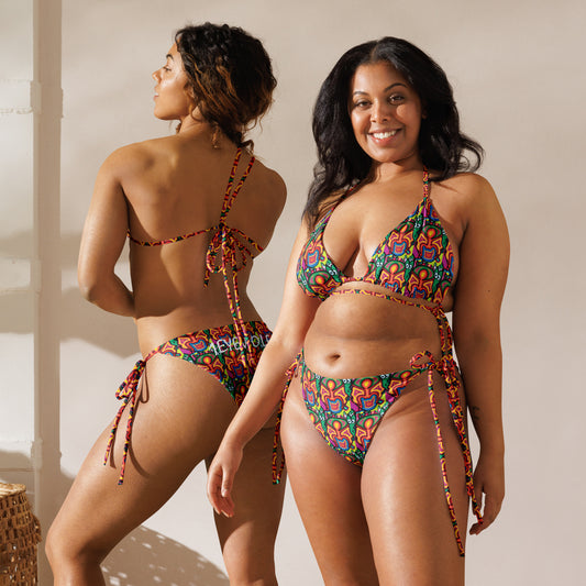 Inca design All-over print recycled string bikini