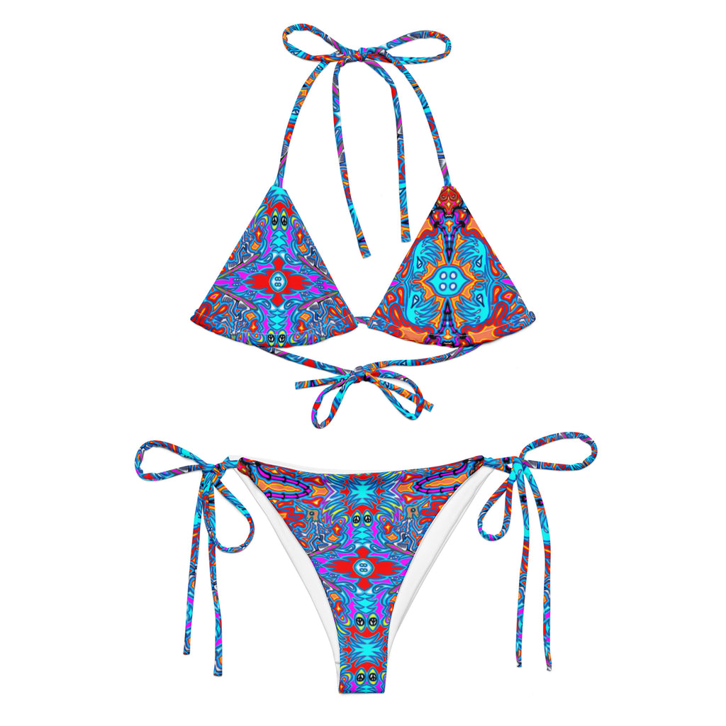 Blue surfer All-over print recycled string bikini