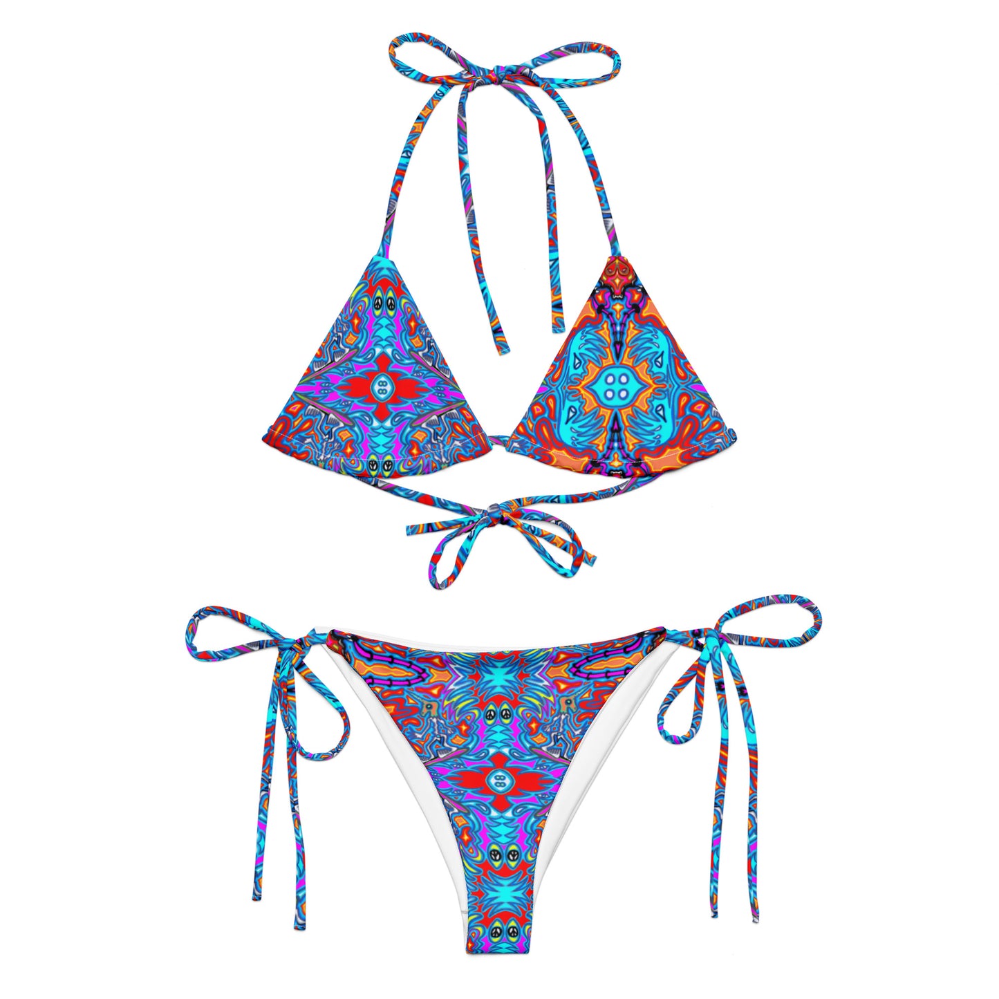 Blue surfer All-over print recycled string bikini
