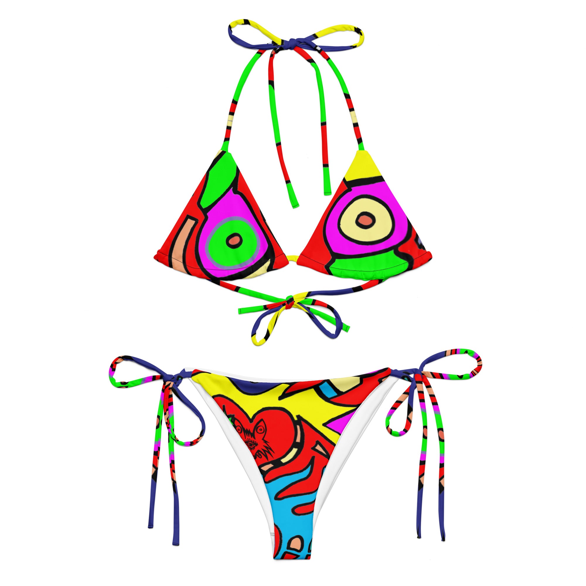 Multi mix All-over print recycled string bikini