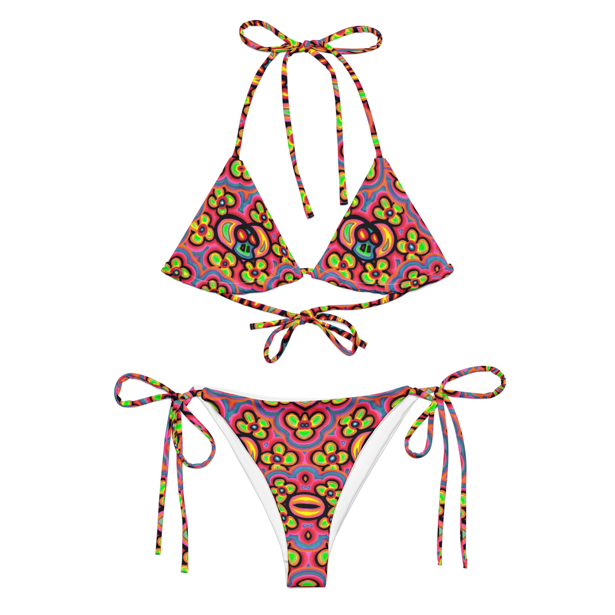 Flower skull All-over print recycled string bikini