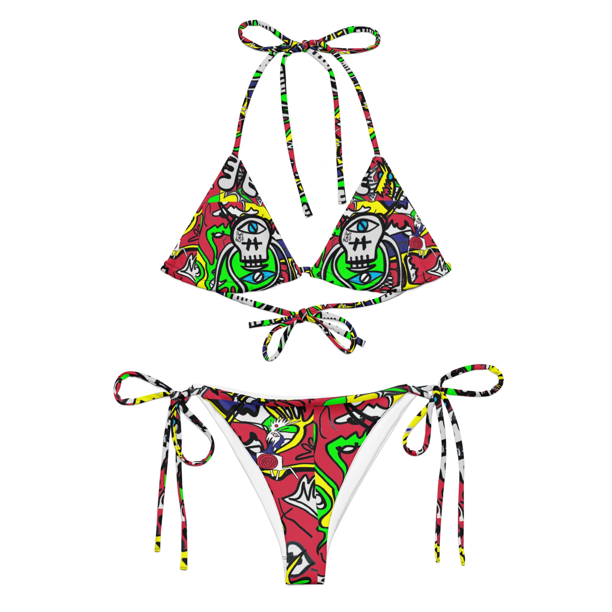 cat&dog All-over print recycled string bikini