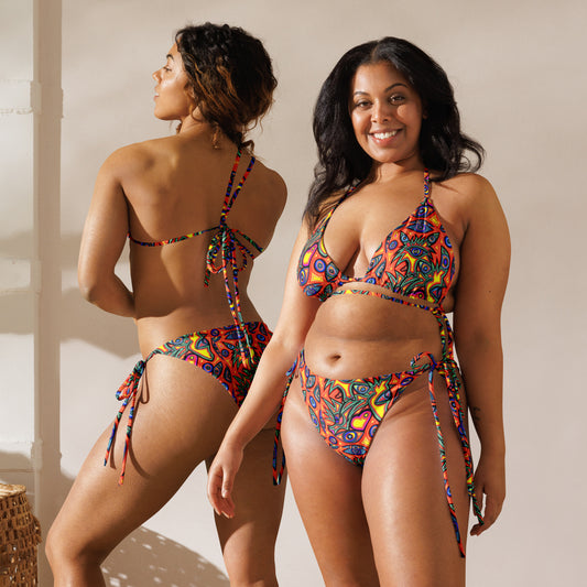 Multi wolf All-over print recycled string bikini