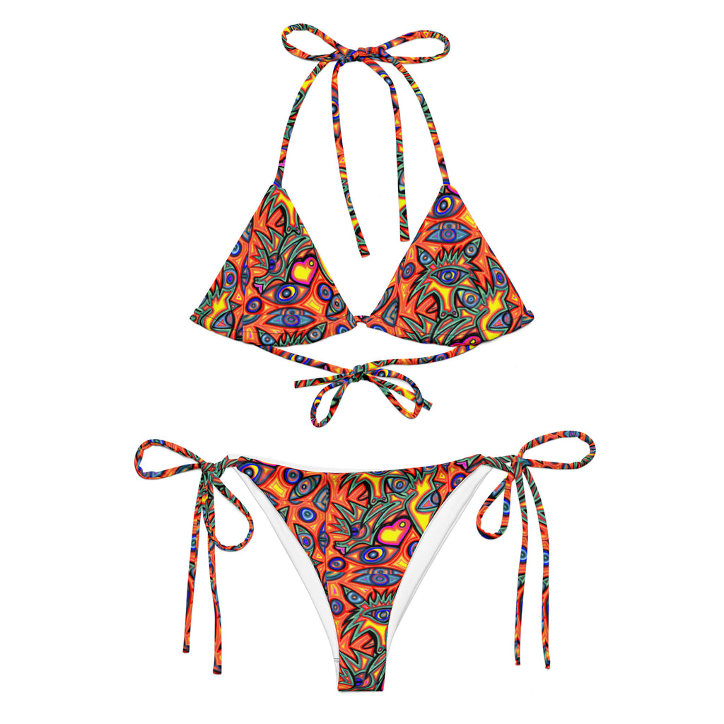 Multi wolf All-over print recycled string bikini