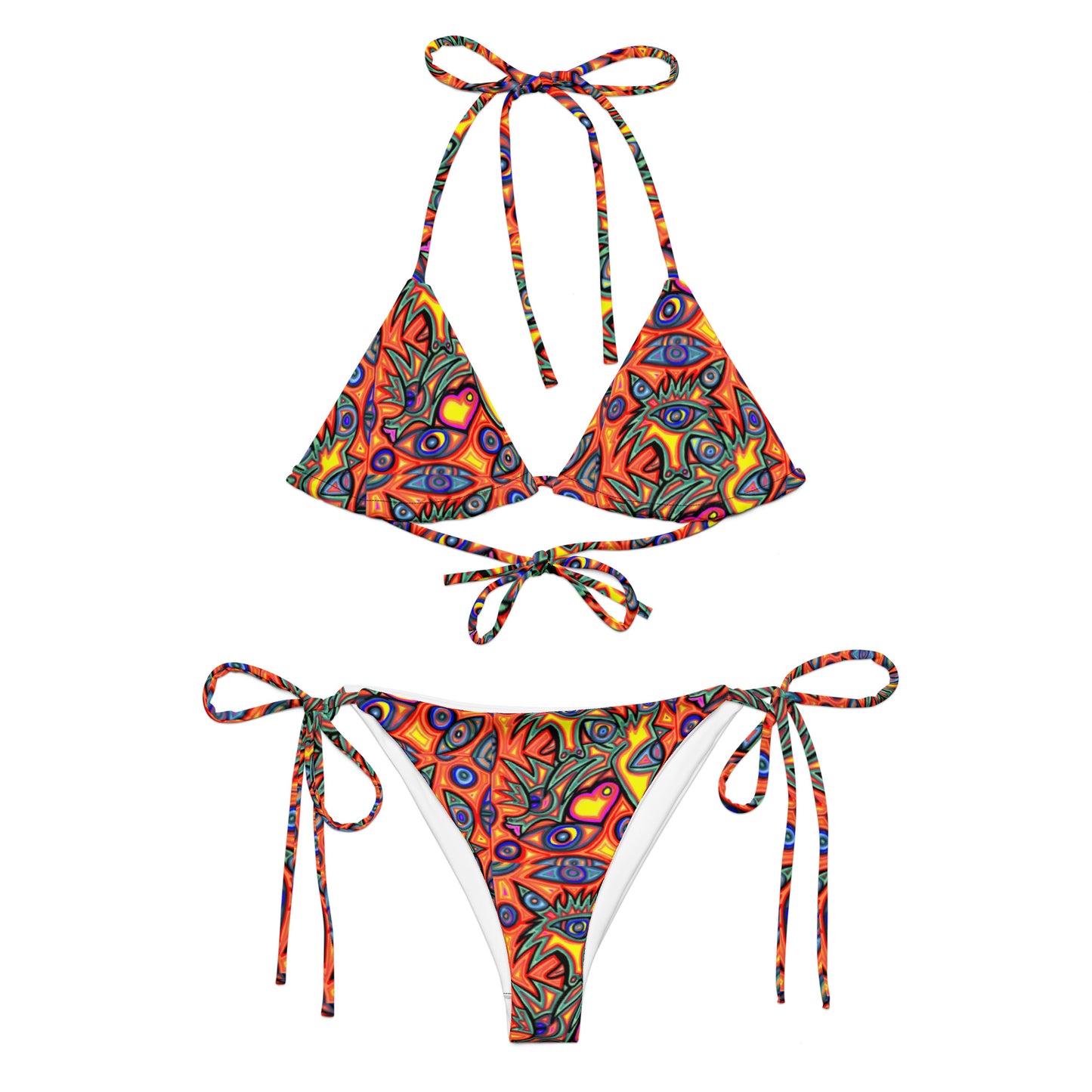 Multi wolf All-over print recycled string bikini