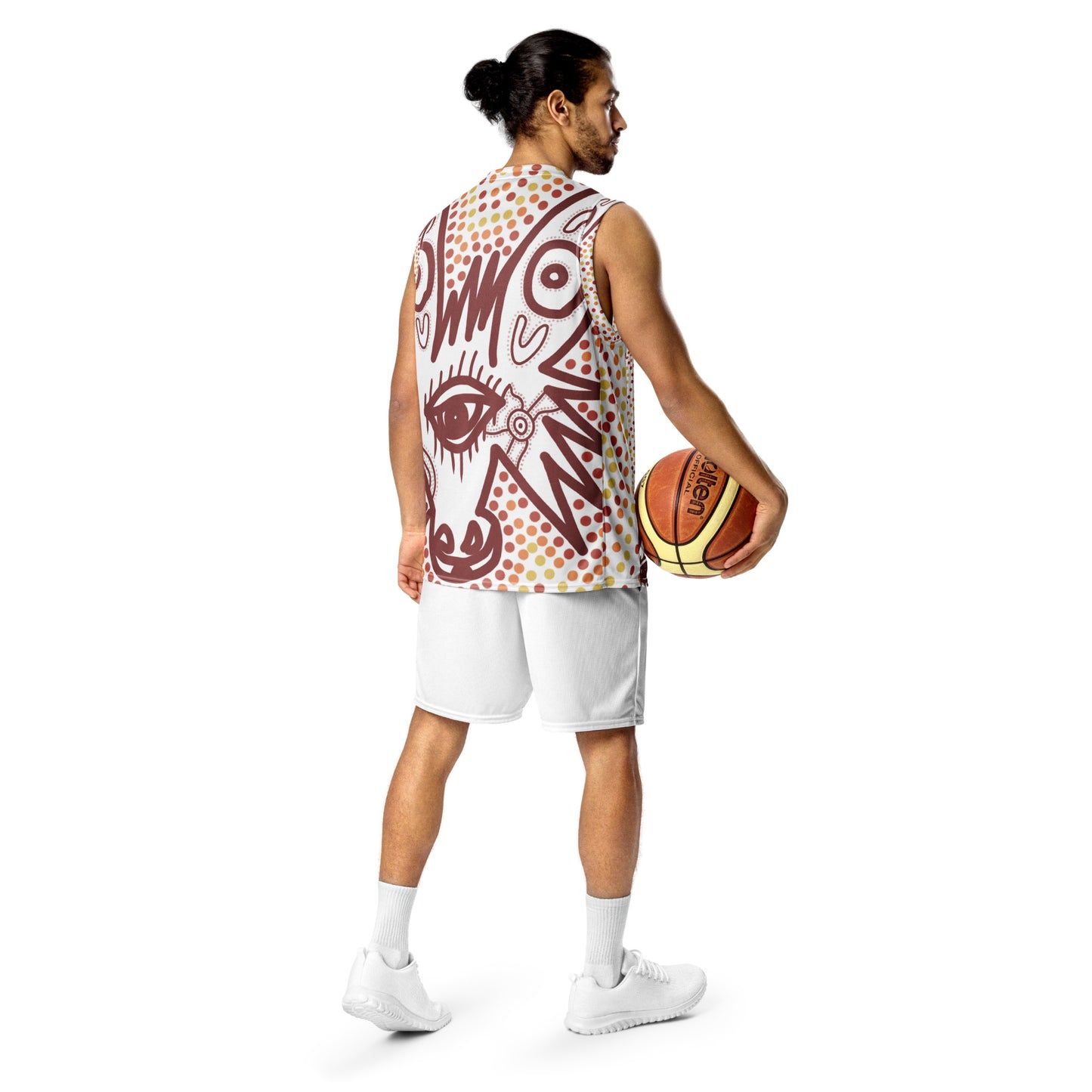 Recycled unisex basketball jersey Aboriginal design wolf