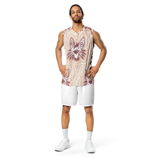 Recycled unisex basketball jersey Aboriginal design wolf
