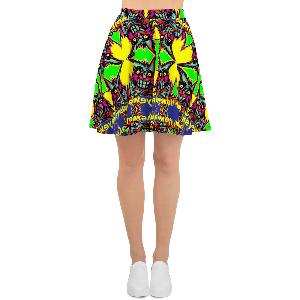 Crazy wolf Skater Skirt