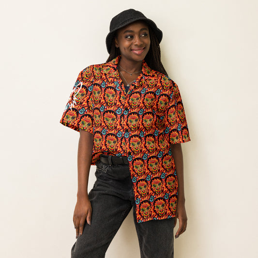 Wolf in a tiger suit Unisex button shirt