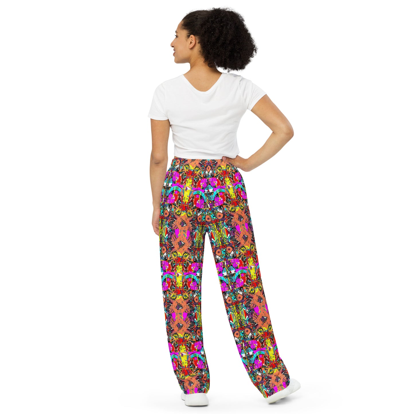 80s All-over print unisex wide-leg pants