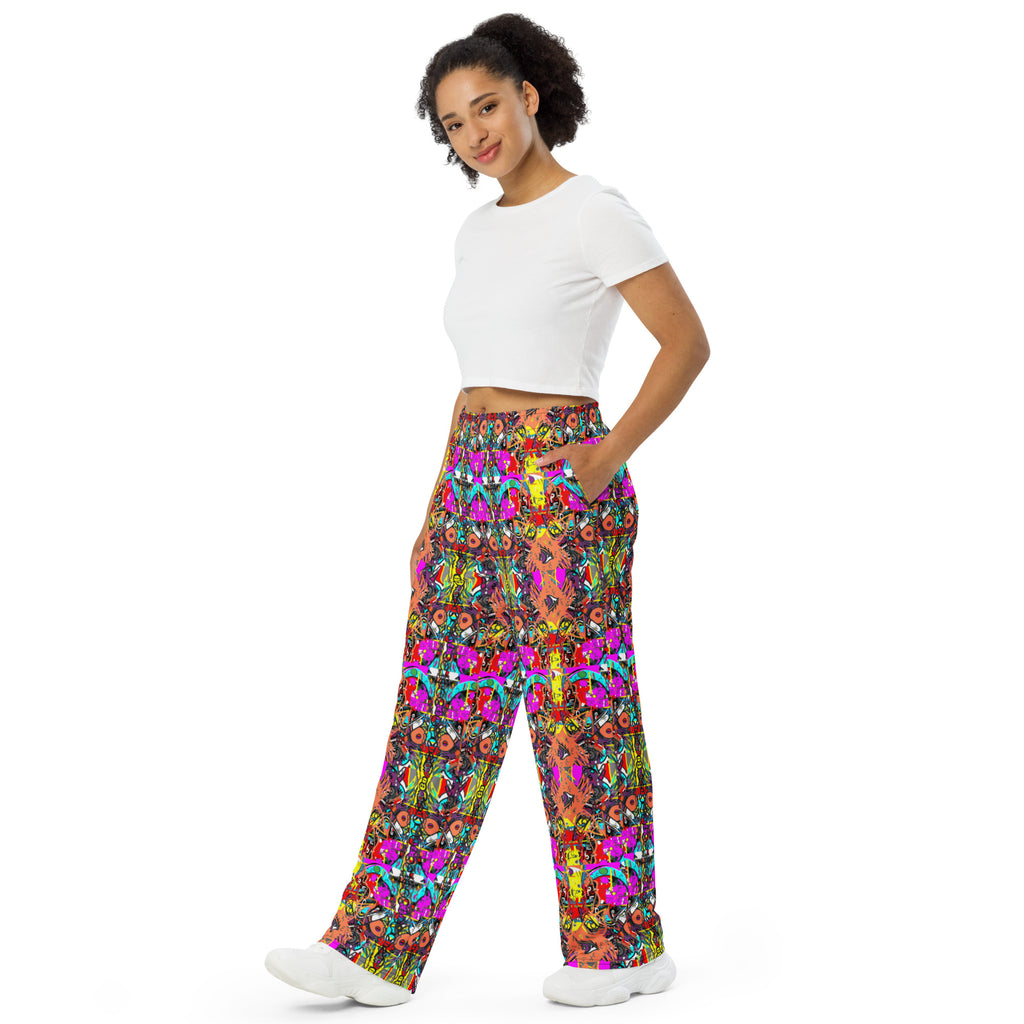 80s All-over print unisex wide-leg pants
