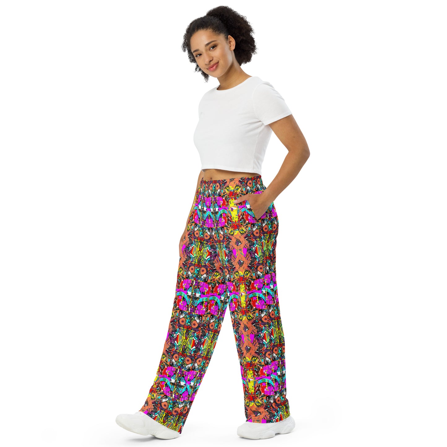 80s All-over print unisex wide-leg pants